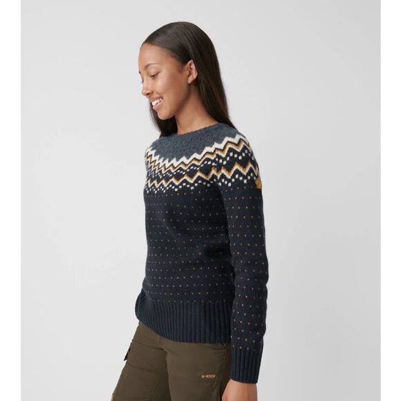 FJALLRAVEN Womens Ovik Sweater Medium Blue Dark Navy Fairisle Wool Crewneck NWT - Picture 3 of 11